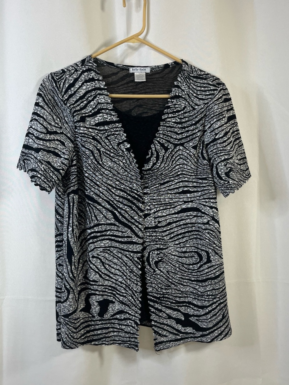 Belle Amie Womens Blouse  With Front Insert Zibra pattern Short Sleeve Large